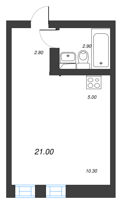 Студия 21 м²
