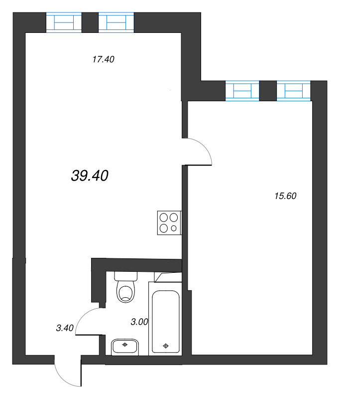 2 ккв (Евро) 39,4 м²