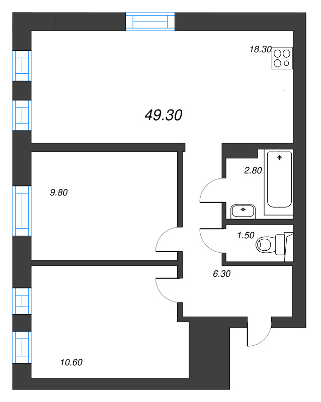 3 ккв (Евро) 49,3 м²
