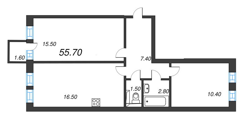 3 ккв (Евро) 54,6 м²