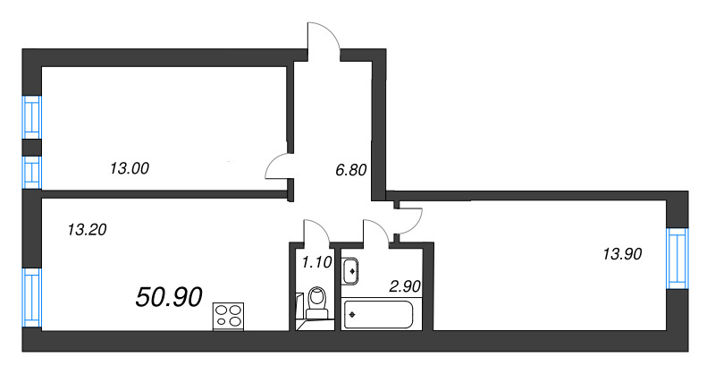2 ккв 50,9 м²