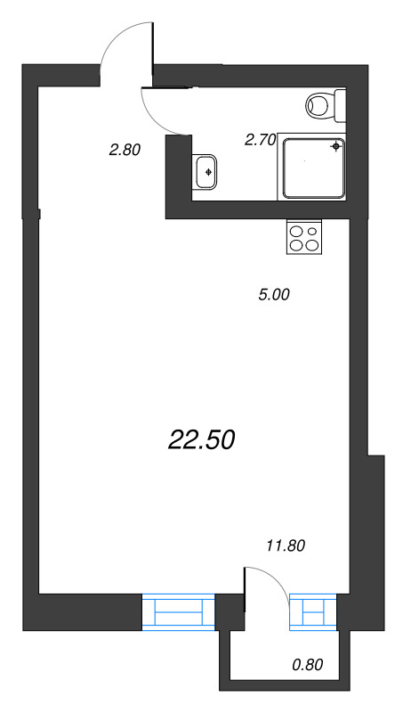 Студия 22,5 м²