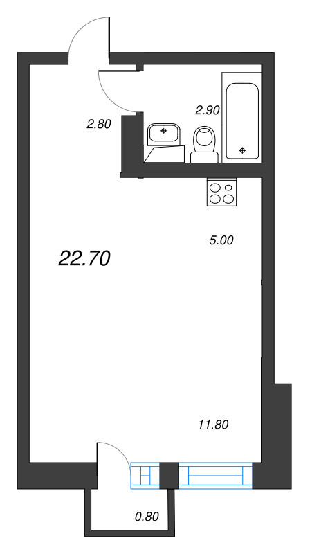 Студия 22,7 м²