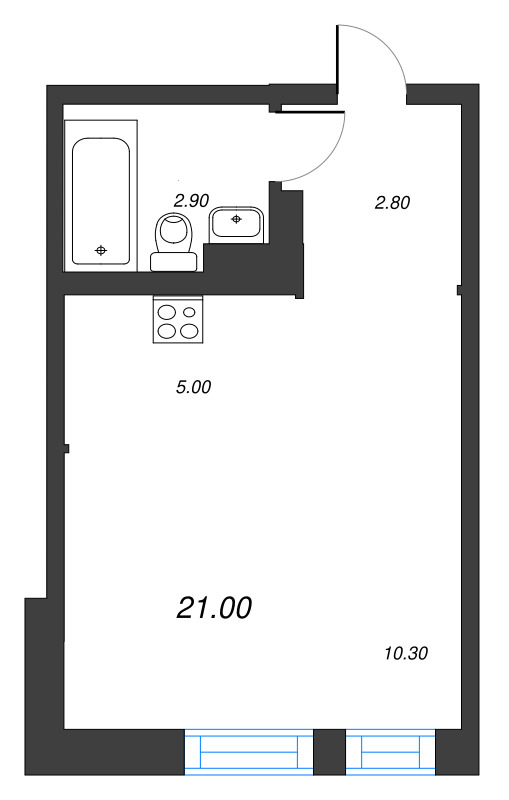 Студия 21 м²