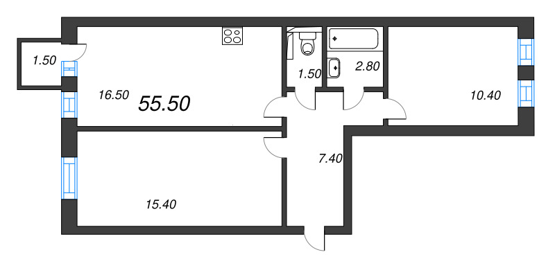 3 ккв (Евро) 54,5 м²