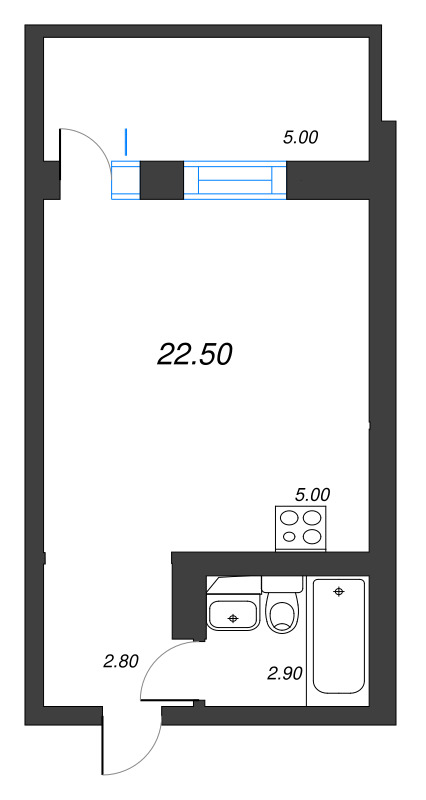 Студия 22,5 м²