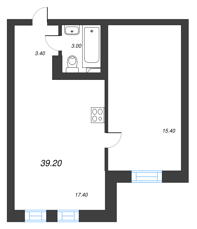 2 ккв (Евро) 39,2 м²