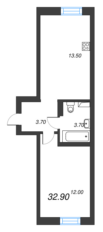 1 ккв 32,9 м²