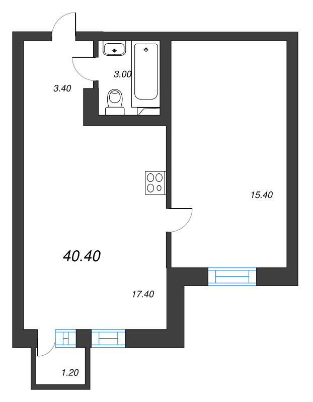 2 ккв (Евро) 39,6 м²
