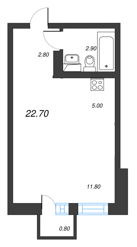 Студия 22,7 м²