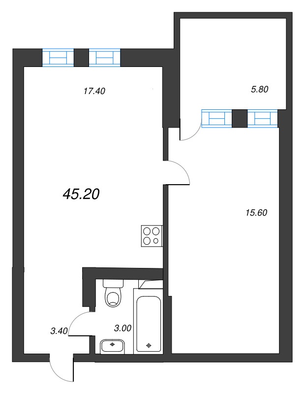 2 ккв (Евро) 41,1 м²