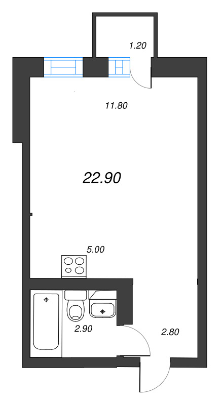 Студия 22,9 м²