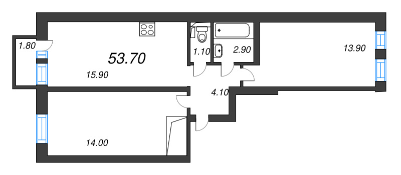 3 ккв (Евро) 52,4 м²