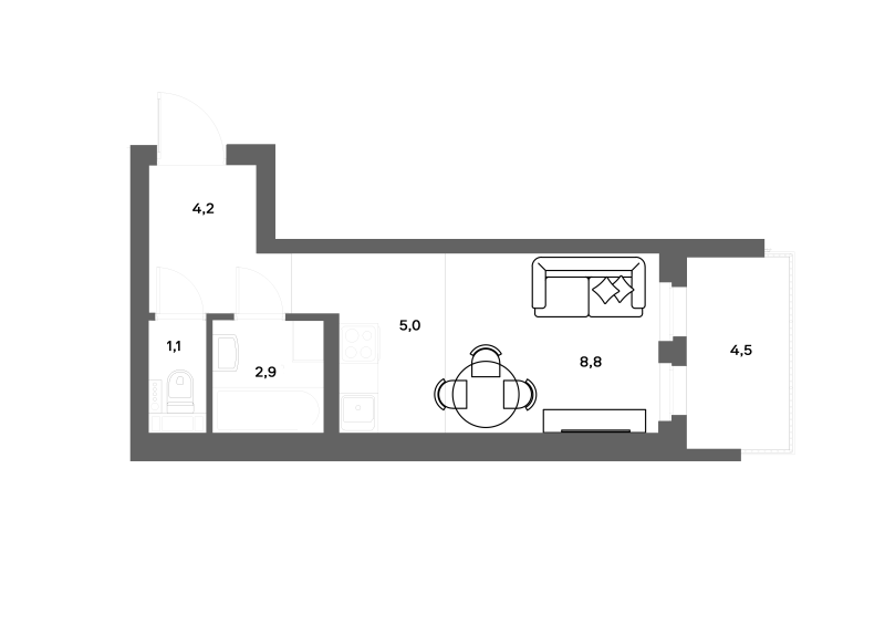 Студия 23,4 м²