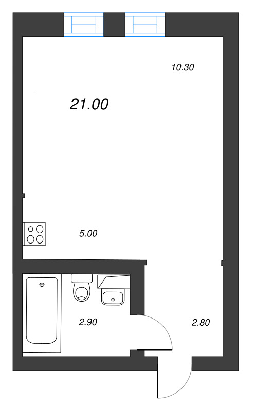 Студия 21 м²