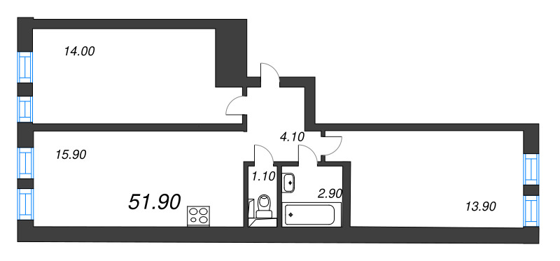 3 ккв (Евро) 51,9 м²