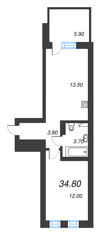 1 ккв 34,8 м²