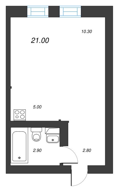 Студия 21 м²