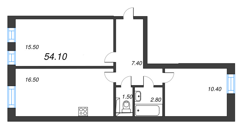 3 ккв (Евро) 54,1 м²