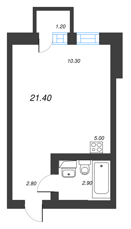 Студия 21,4 м²