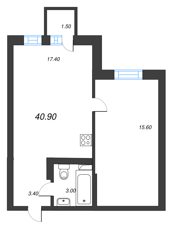 2 ккв (Евро) 39,9 м²
