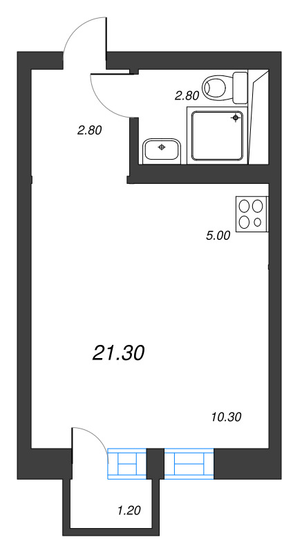 Студия 21,3 м²