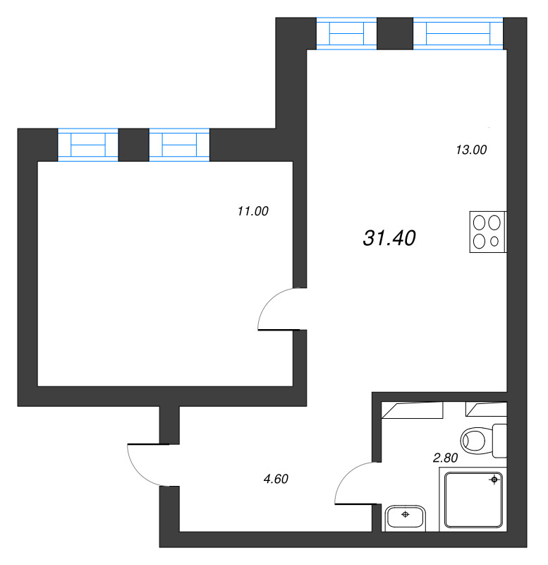1 ккв 31,4 м²