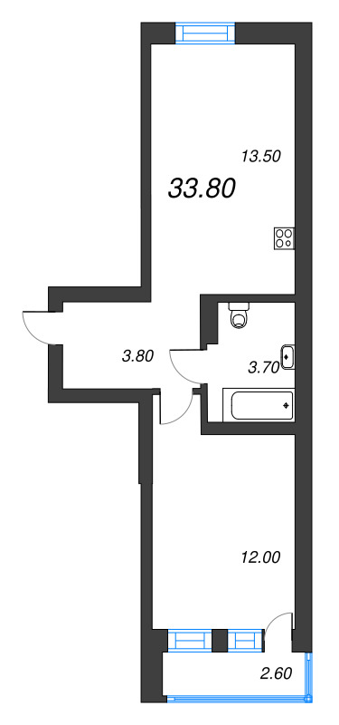 1 ккв 33,8 м²