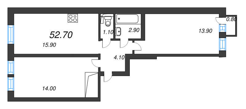 3 ккв (Евро) 52,1 м²