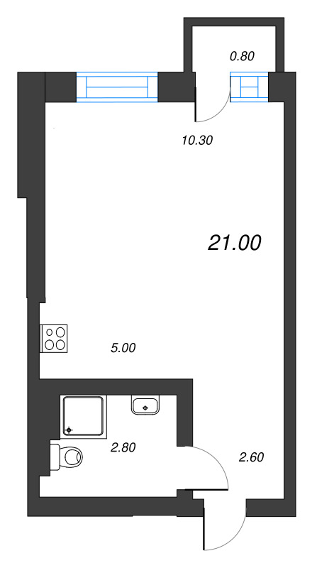 Студия 21 м²