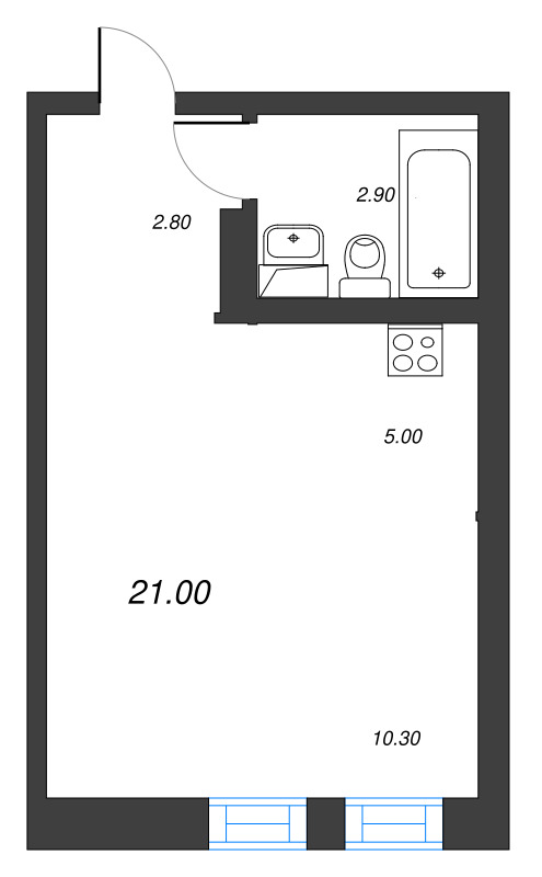 Студия 21 м²