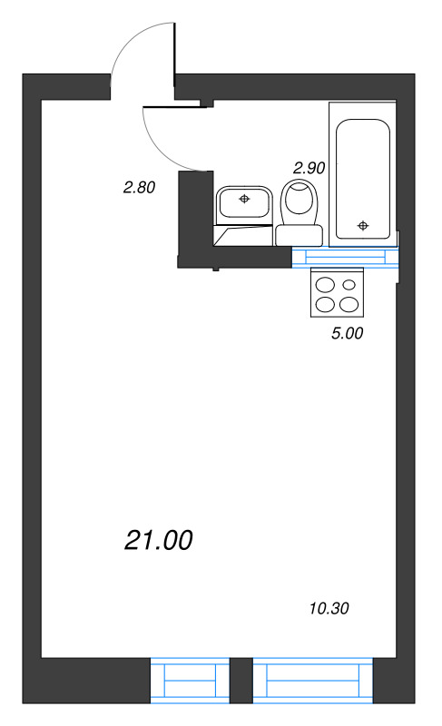 Студия 21 м²