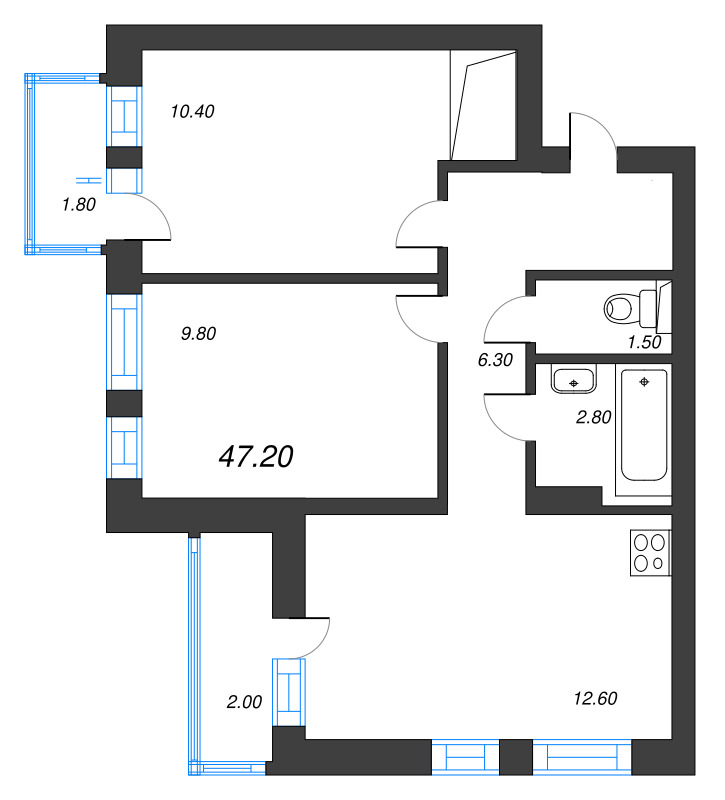 2 ккв 44,5 м²