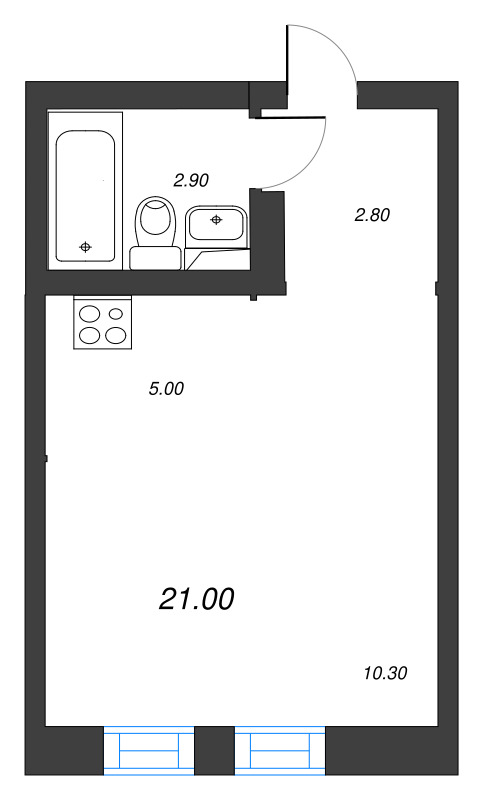 Студия 21 м²