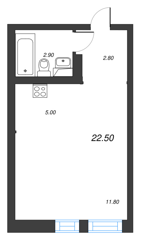 Студия 22,5 м²