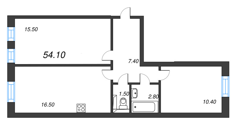 3 ккв (Евро) 54,1 м²