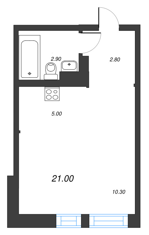 Студия 21 м²
