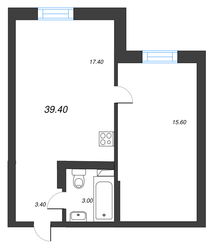 2 ккв (Евро) 39,4 м²