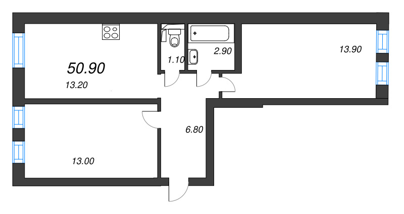 2 ккв 50,9 м²