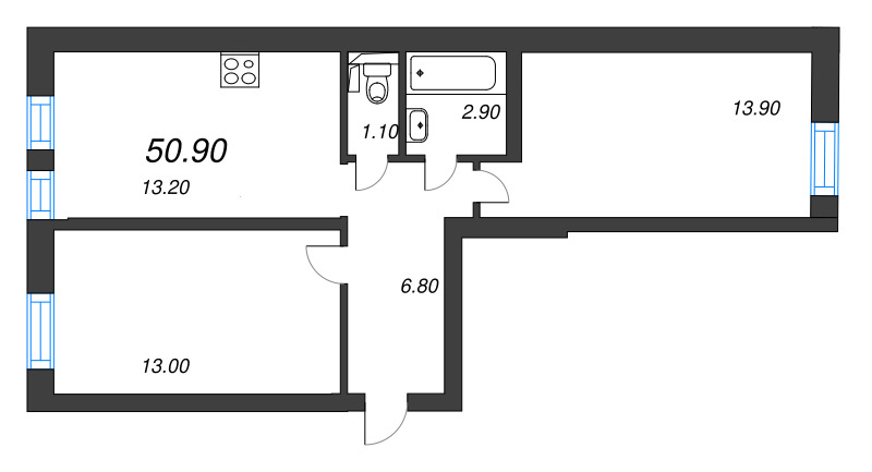 2 ккв 50,9 м²