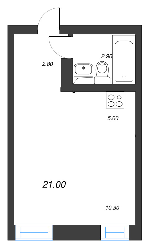 Студия 21 м²