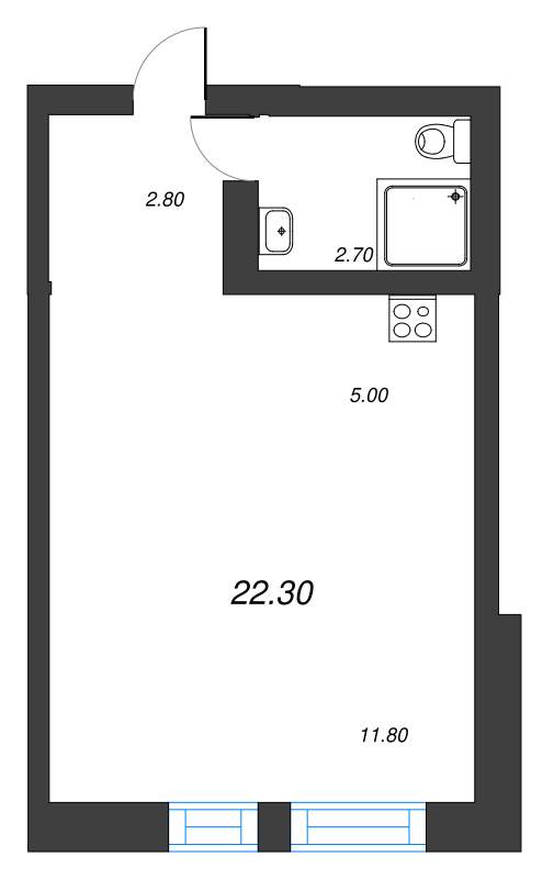 Студия 22,3 м²