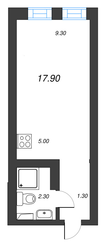 Студия 17,9 м²