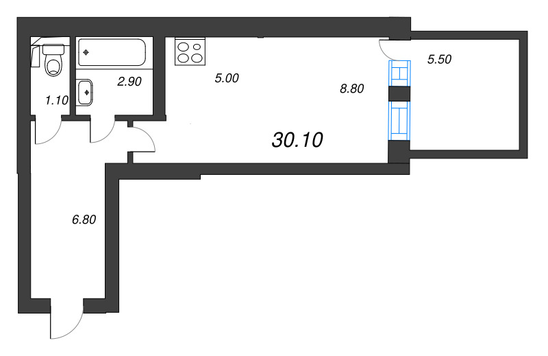 Студия 26,3 м²