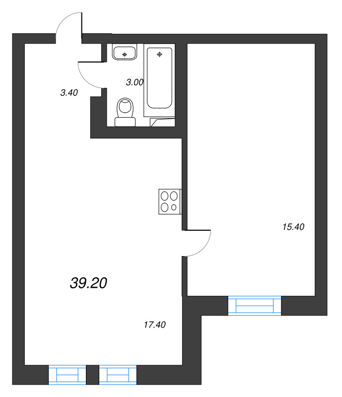 2 ккв (Евро) 39,2 м²