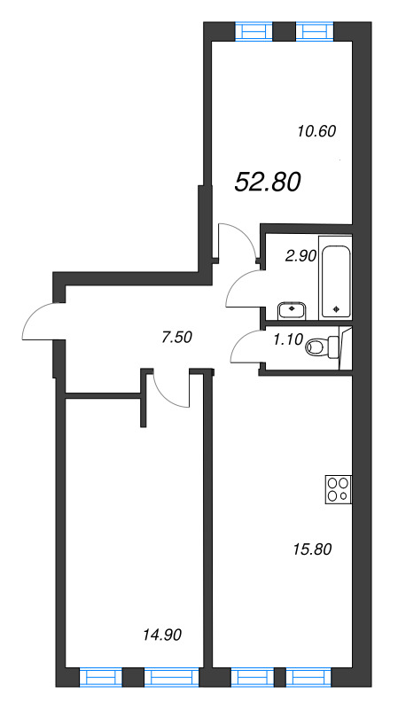 3 ккв (Евро) 52,8 м²