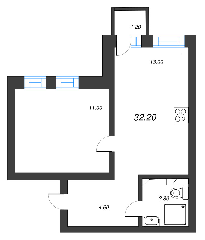 1 ккв 31,8 м²