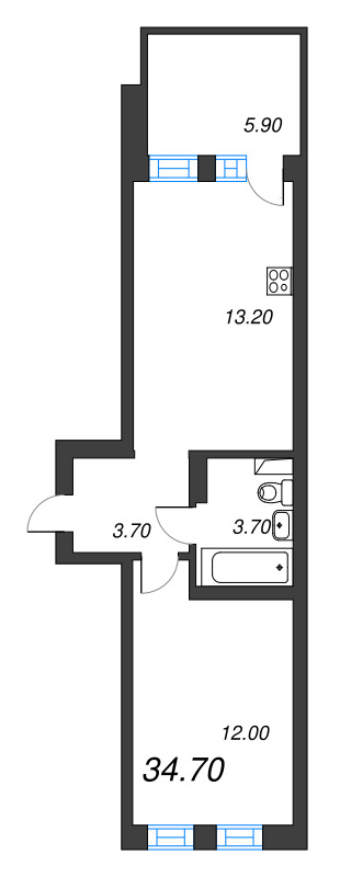1 ккв 34,7 м²