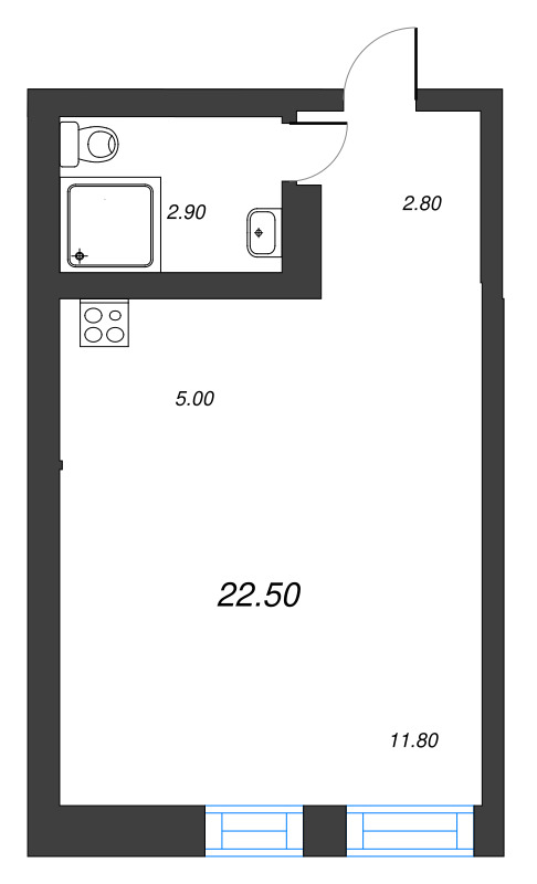Студия 22,5 м²