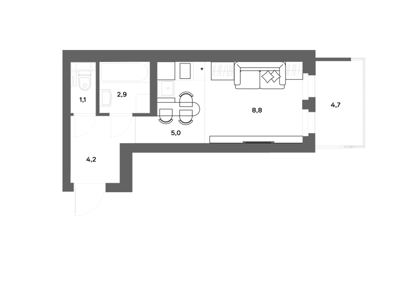 Студия 23,4 м²